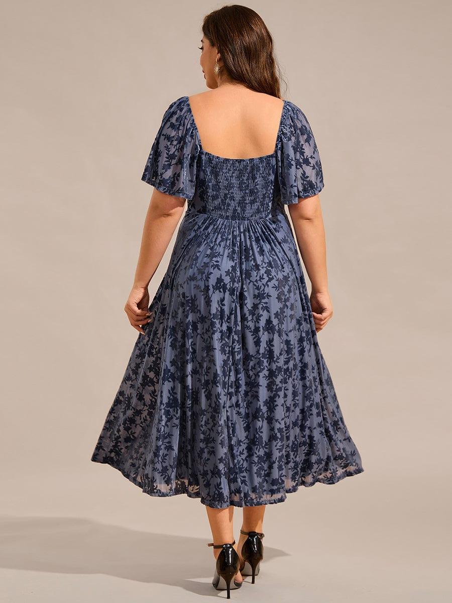 Velvet Stretchy Short Sleeve Tea Length Wedding Guest Dress