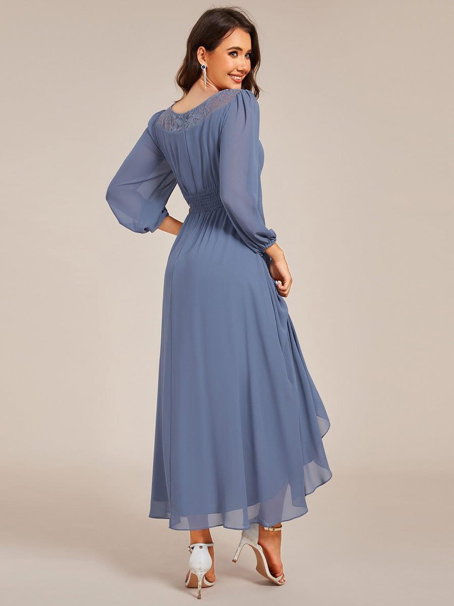 Chiffon Long Sleeve Waist Chain Round Neckline Midi Wedding Guest Dress