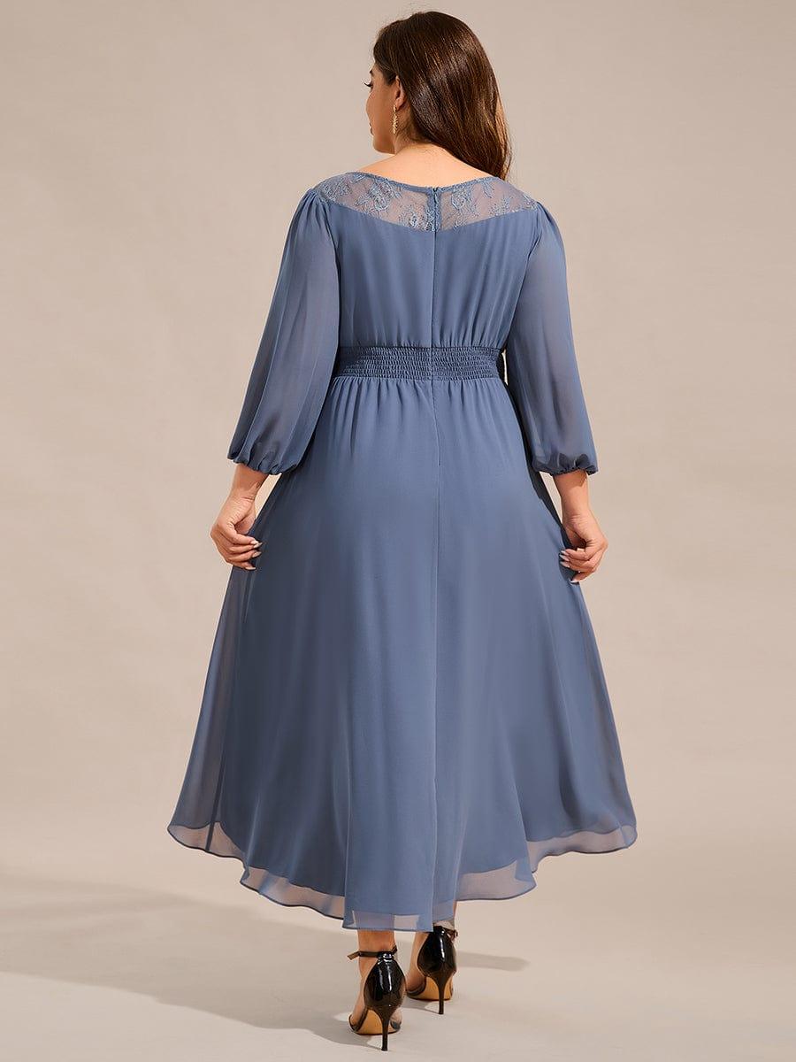 Chiffon Long Sleeve Waist Chain Round Neckline Midi Wedding Guest Dress