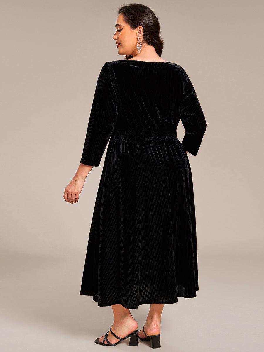 Velvet Long Sleeve High Stretch Tea Length Wedding Guest Dress