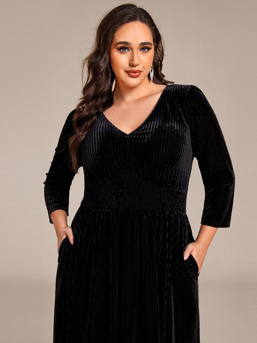 Velvet Long Sleeve High Stretch Tea Length Wedding Guest Dress