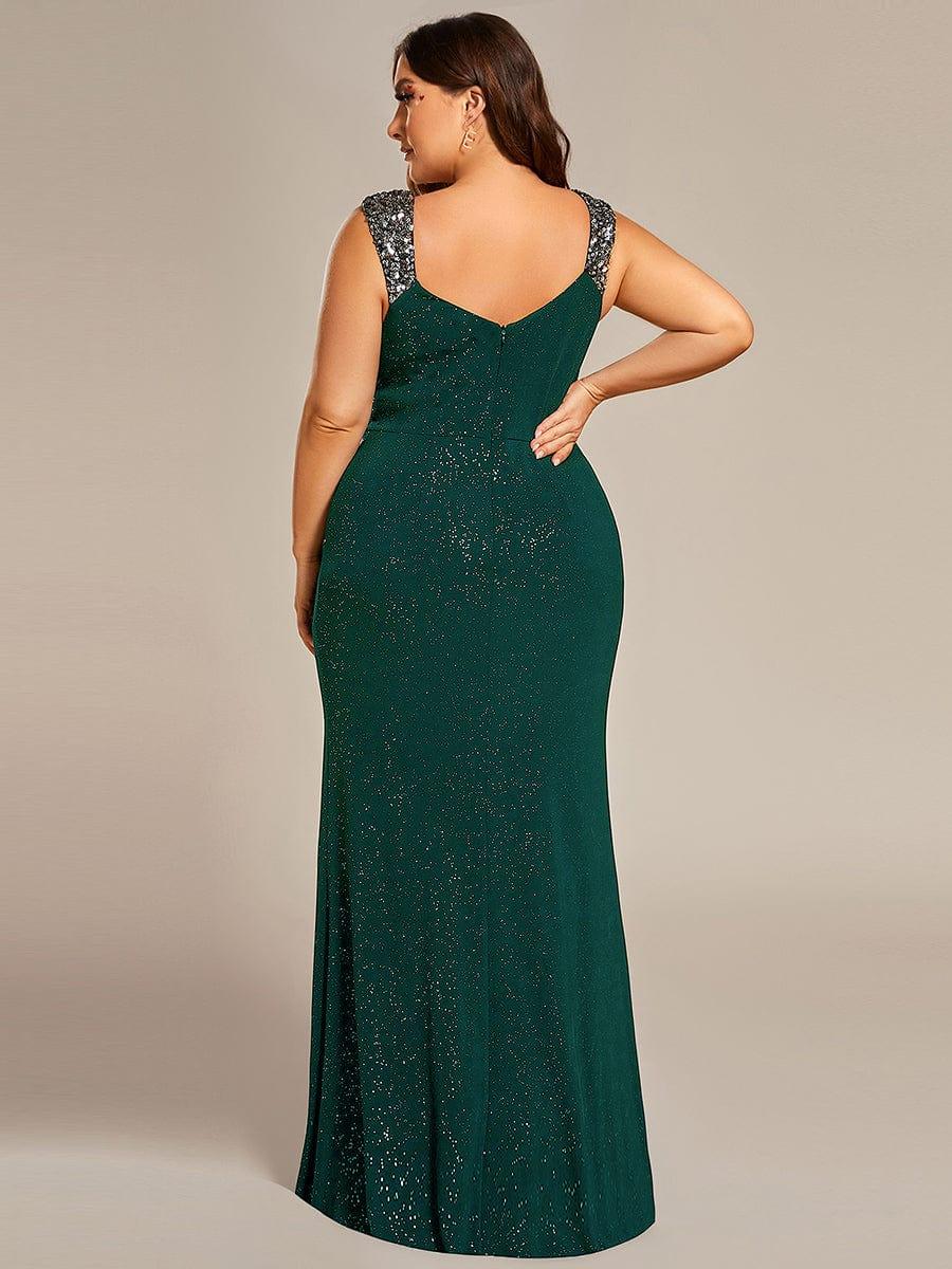 Sequin Glitter V-Neck High Slit Shoulder Strap Wedding Guest Dress