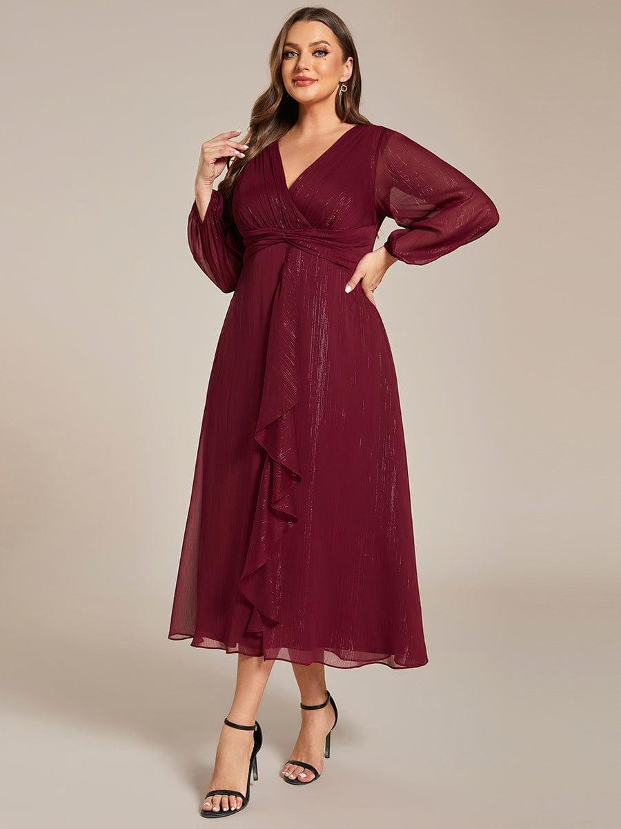 Glitter Twist Knot See-Through Long Sleeve Wedding Guest Dress