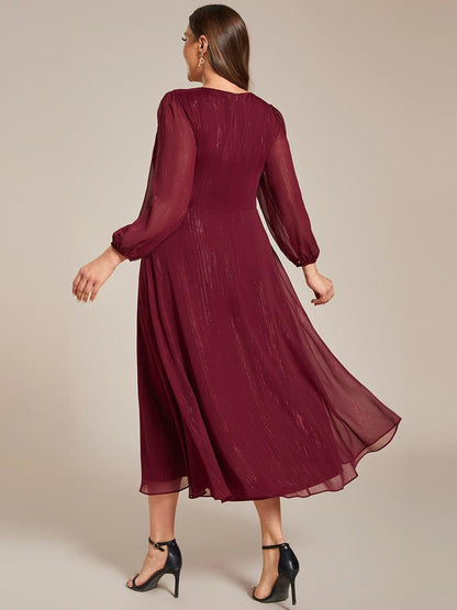 Glitter Twist Knot See-Through Long Sleeve Wedding Guest Dress