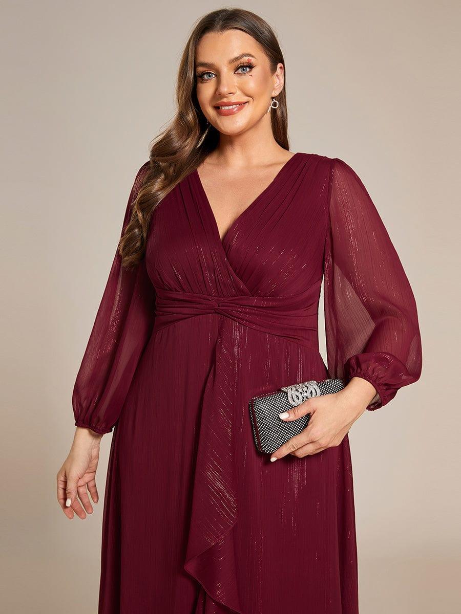 Glitter Twist Knot See-Through Long Sleeve Wedding Guest Dress