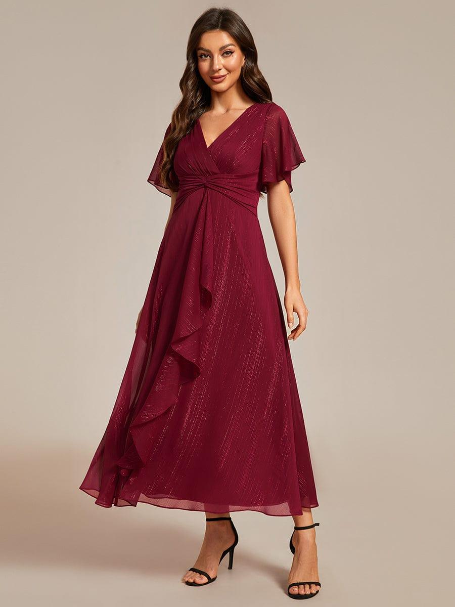Glitter Twist Knot See-Through Long Sleeve Wedding Guest Dress