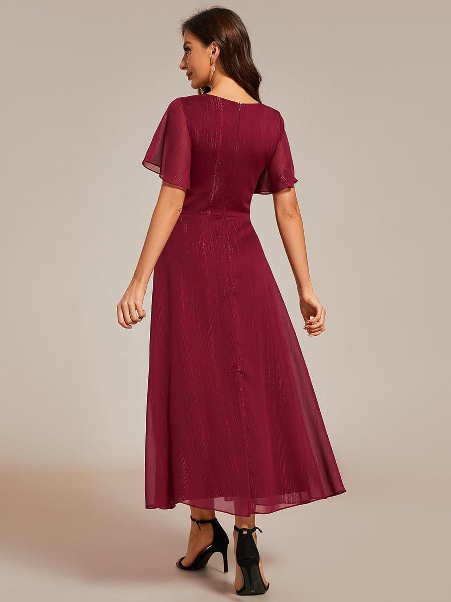 Glitter Twist Knot See-Through Long Sleeve Wedding Guest Dress