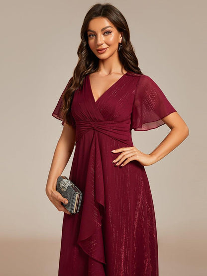 Glitter Twist Knot See-Through Long Sleeve Wedding Guest Dress