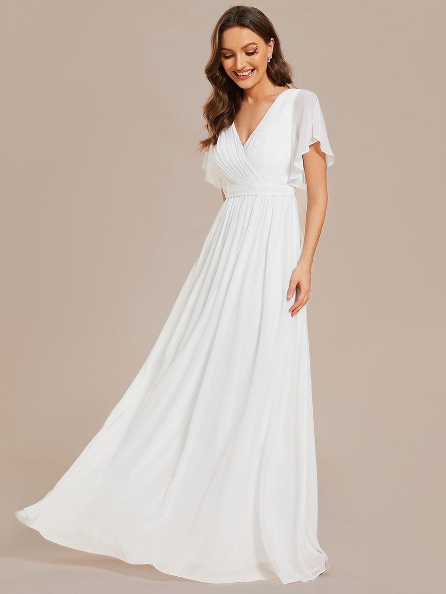 Chiffon A-Line Pleated Tie-Waist Wedding Guest Dress — White