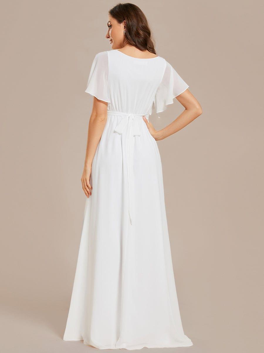 Chiffon A-Line Pleated Tie-Waist Wedding Guest Dress