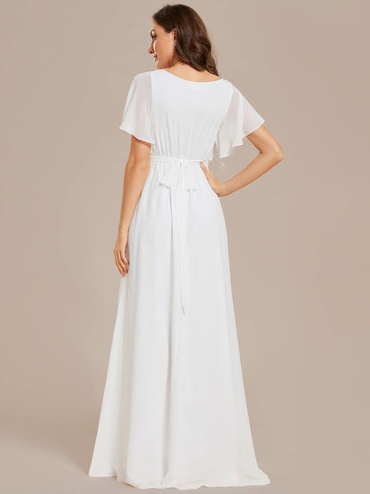Chiffon A-Line Pleated Tie-Waist Wedding Guest Dress