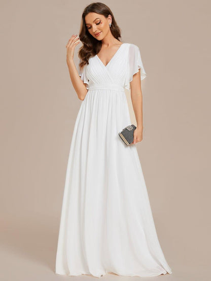 Chiffon A-Line Pleated Tie-Waist Wedding Guest Dress