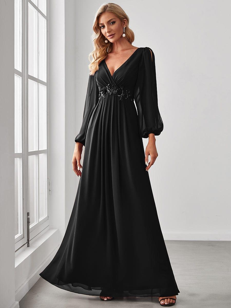 Chiffon V-Neckline Long Sleeve Wedding Guest Dress