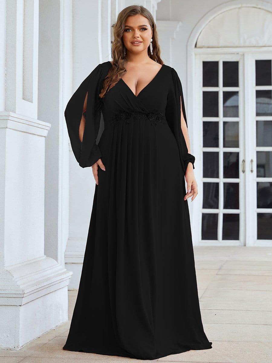 Chiffon V-Neckline Long Sleeve Wedding Guest Dress