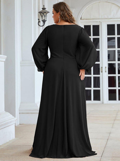 Chiffon V-Neckline Long Sleeve Wedding Guest Dress