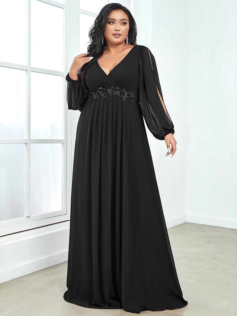 Chiffon V-Neckline Long Sleeve Wedding Guest Dress