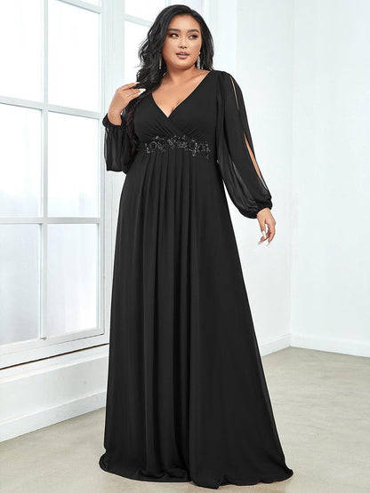 Chiffon V-Neckline Long Sleeve Wedding Guest Dress