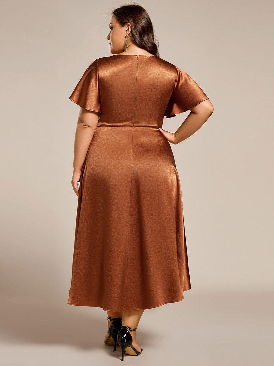 Satin V-neck High-Low Wedding Guest Dress with Pockets