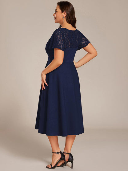Plus Size A-Line Pleated Midi Wedding Guest Dress with Pockets