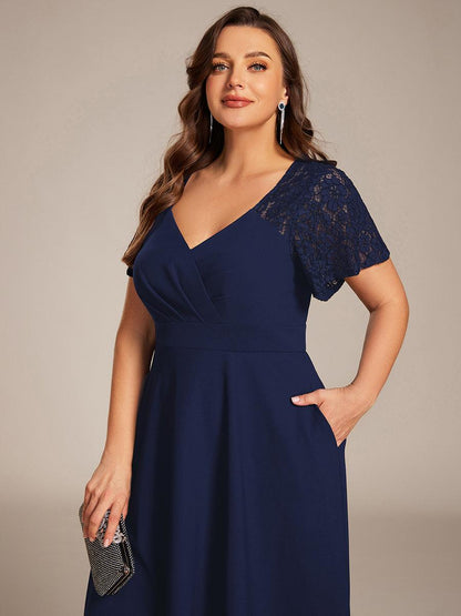 Plus Size A-Line Pleated Midi Wedding Guest Dress with Pockets