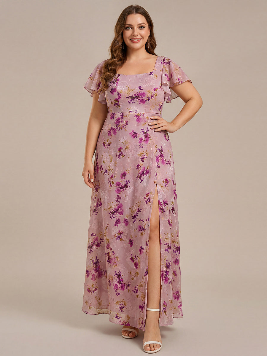 Floral Print Flutter Sleeve Side Split Maxi Formal Dress