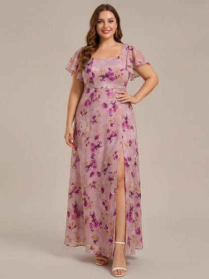 Floral Print Flutter Sleeve Side Split Maxi Formal Dress
