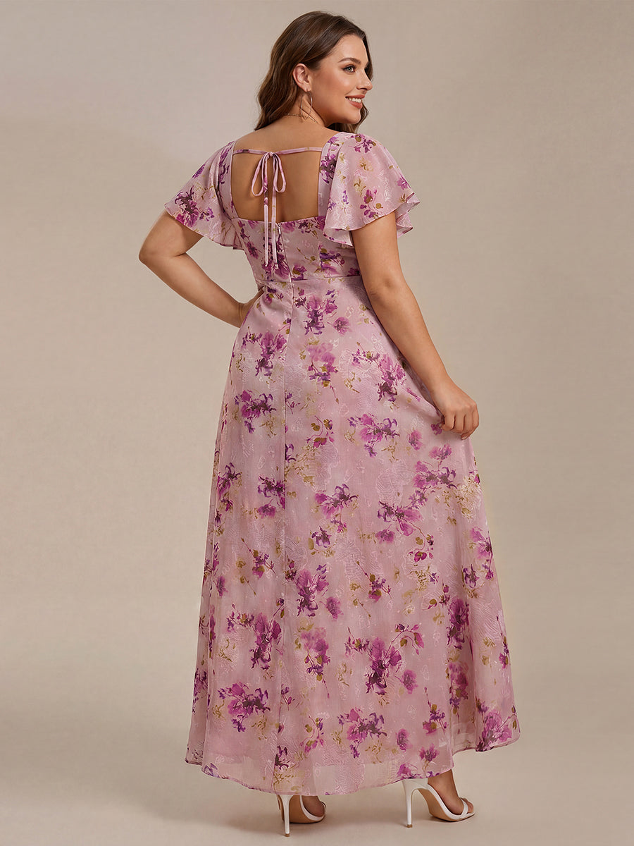 Floral Print Flutter Sleeve Side Split Maxi Formal Dress