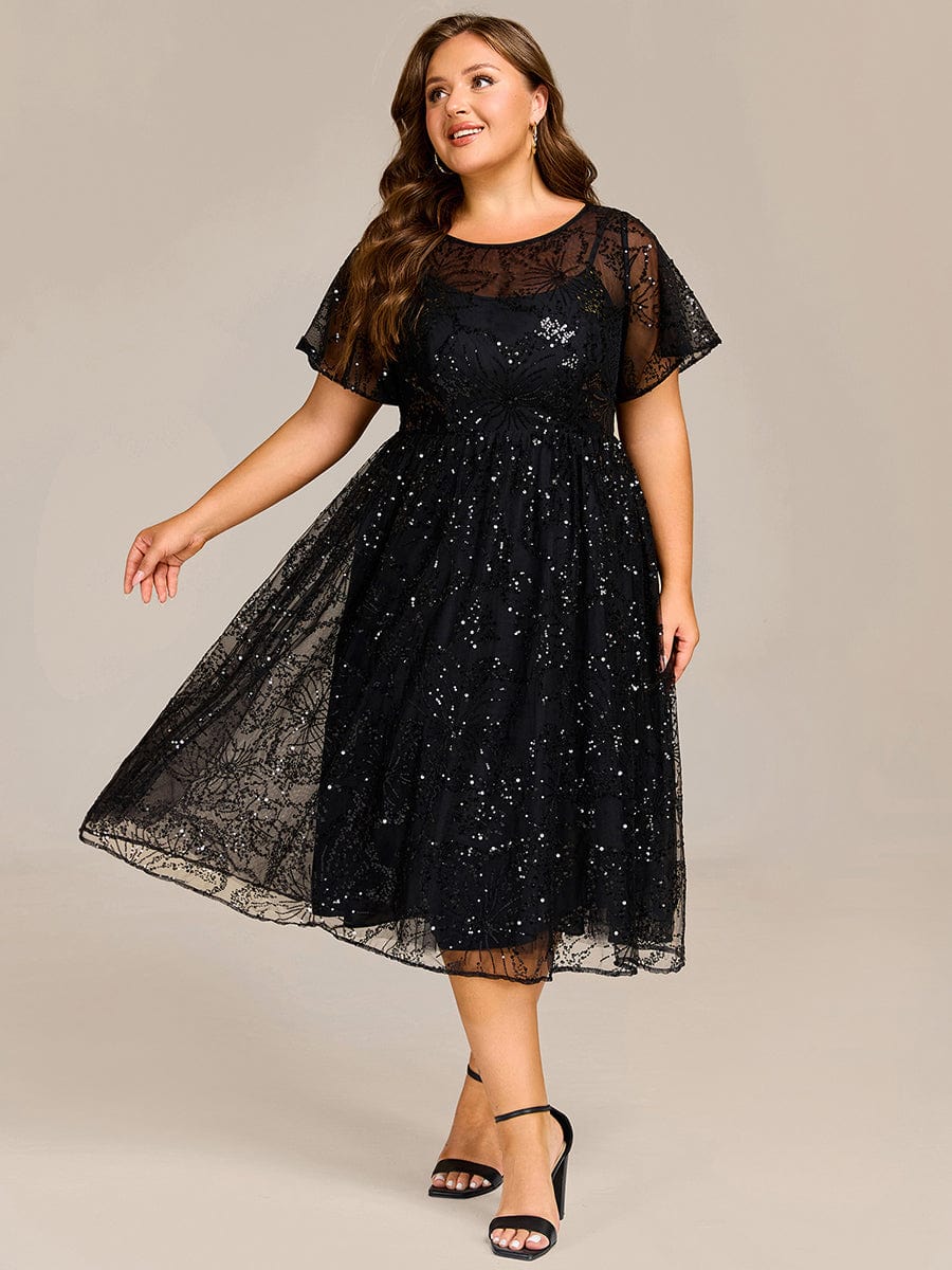 Sequin Sheer Ruffle Wedding Guest Dress