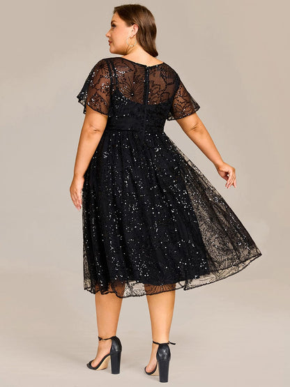 Sequin Sheer Ruffle Wedding Guest Dress