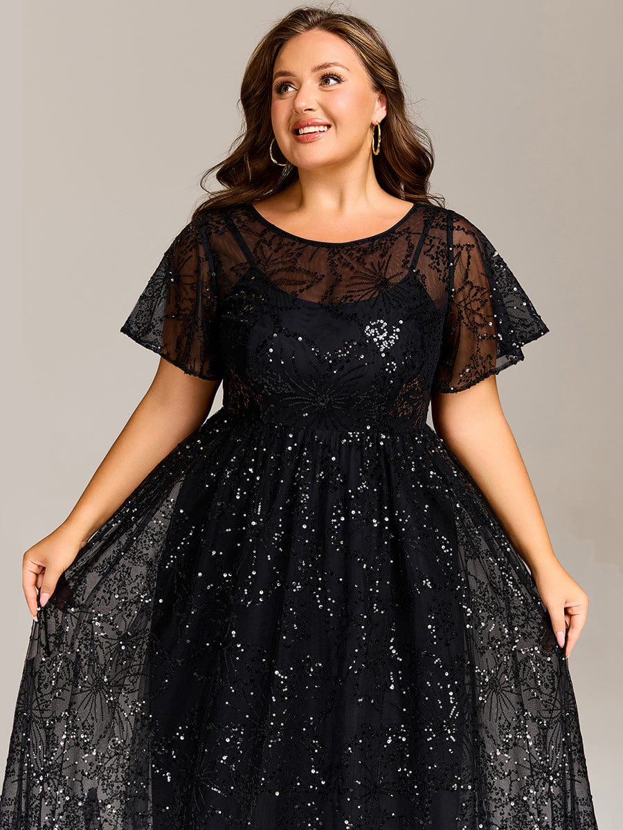 Sequin Sheer Ruffle Wedding Guest Dress