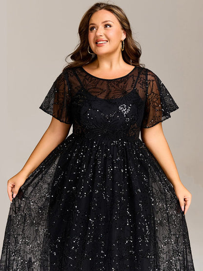 Sequin Sheer Ruffle Wedding Guest Dress