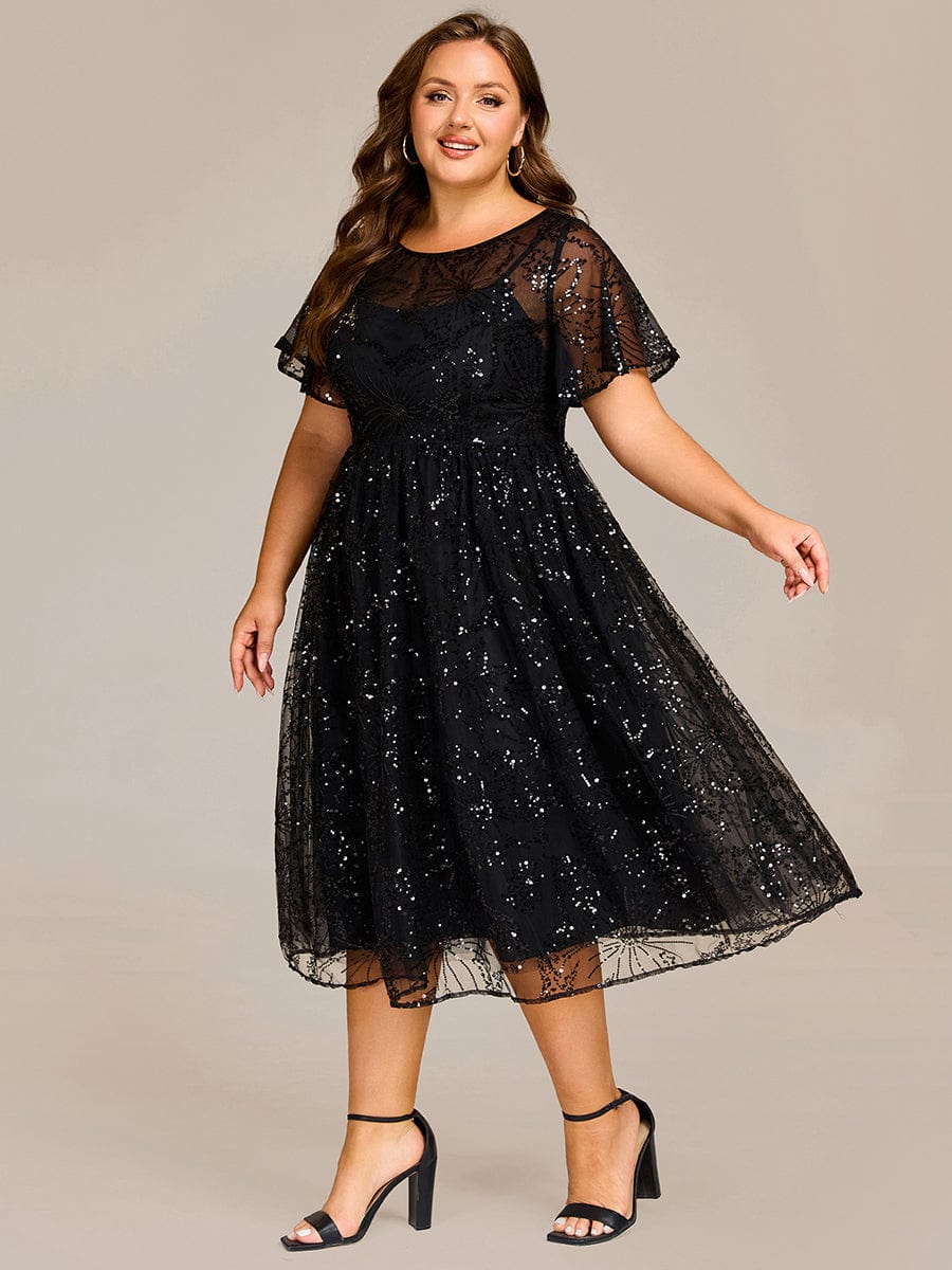 Sequin Sheer Ruffle Wedding Guest Dress