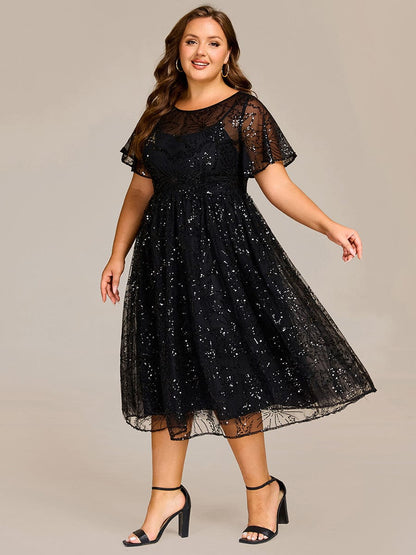 Sequin Sheer Ruffle Wedding Guest Dress