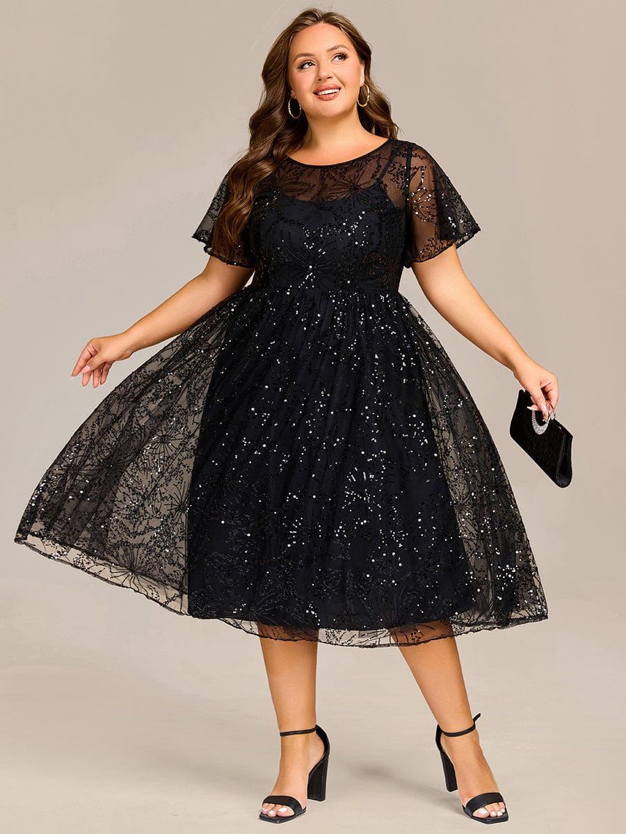 Sequin Sheer Ruffle Wedding Guest Dress