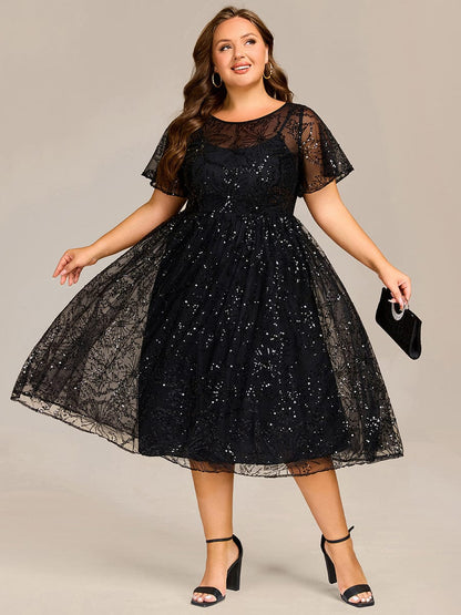 Sequin Sheer Ruffle Wedding Guest Dress