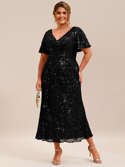 Plus Size Sequin Mermaid Formal Dress — Black