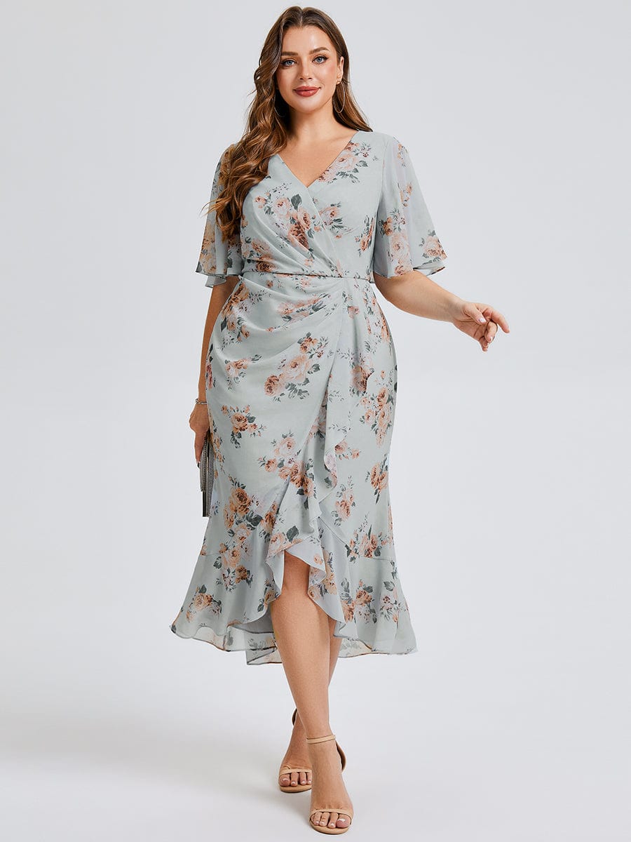 Plus Size Chiffon Printed Mermaid Wedding Guest Dress — Amber Bloom