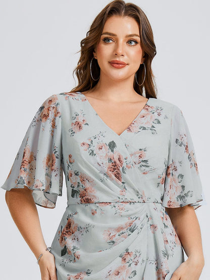 Plus Size Chiffon Printed Mermaid Wedding Guest Dress
