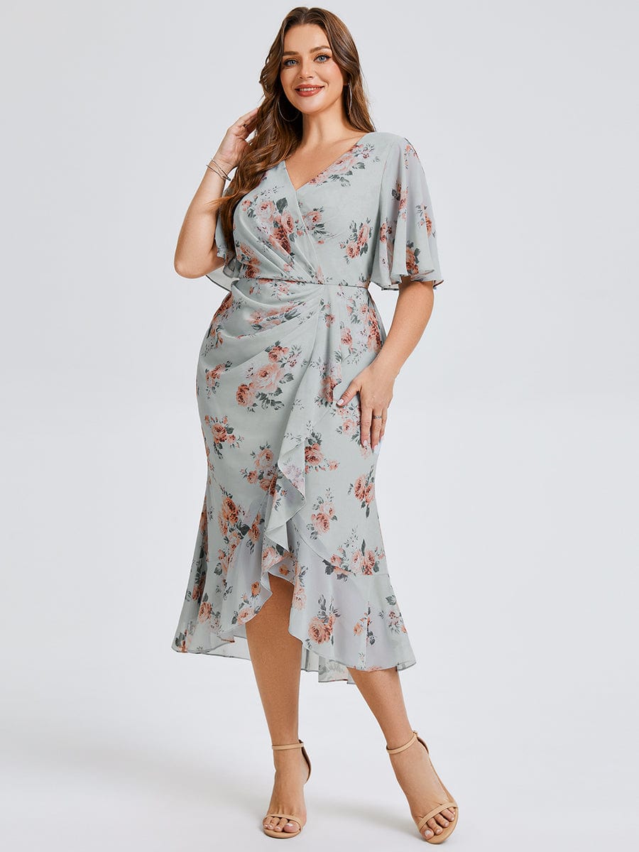 Plus Size Chiffon Printed Mermaid Wedding Guest Dress