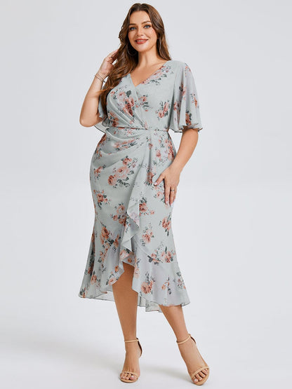 Plus Size Chiffon Printed Mermaid Wedding Guest Dress