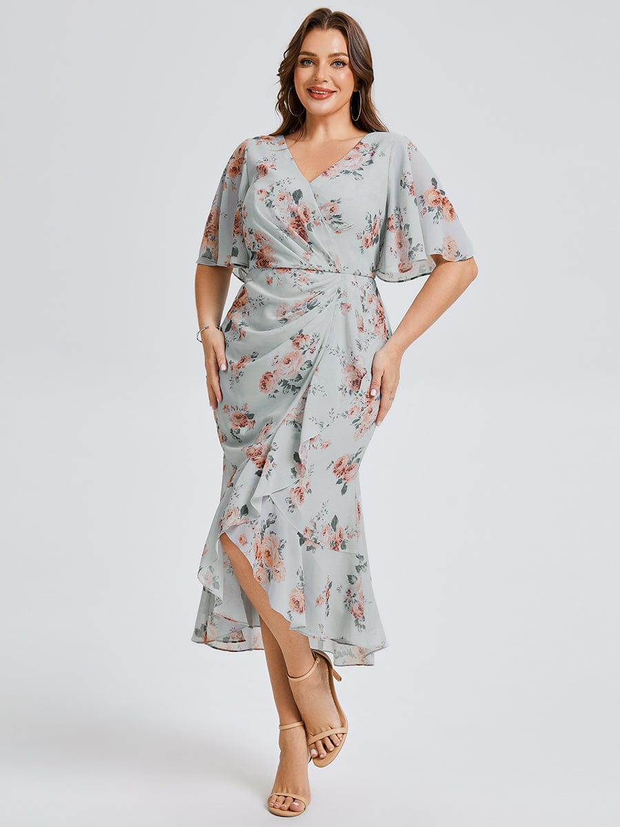 Plus Size Chiffon Printed Mermaid Wedding Guest Dress