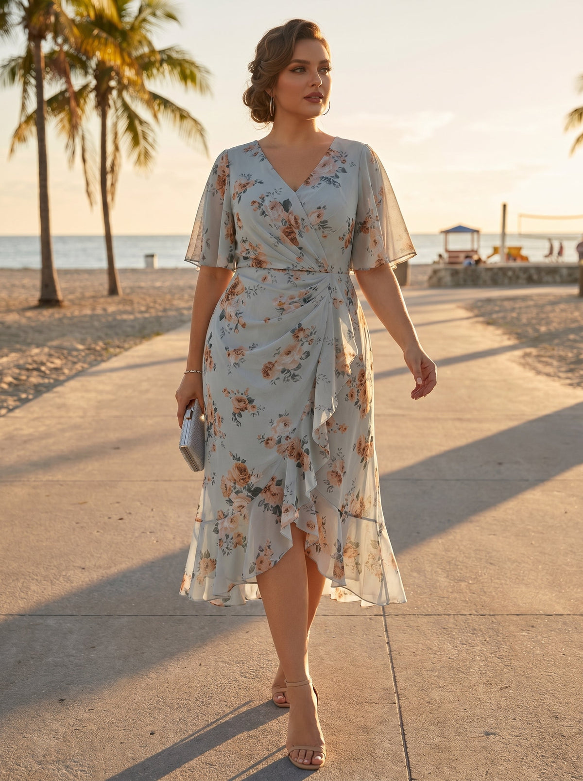 Plus Size Chiffon Printed Mermaid Wedding Guest Dress