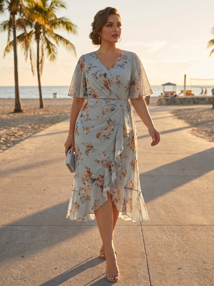 Plus Size Chiffon Printed Mermaid Wedding Guest Dress