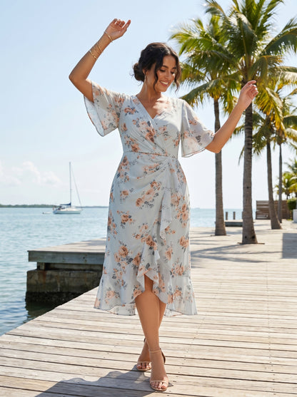 Plus Size Chiffon Printed Mermaid Wedding Guest Dress