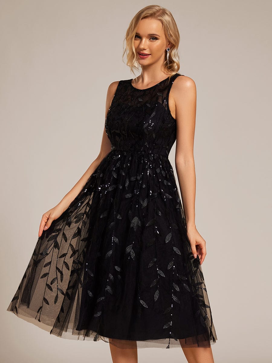 Sequin Embroidery Wedding Guest Dress — Black