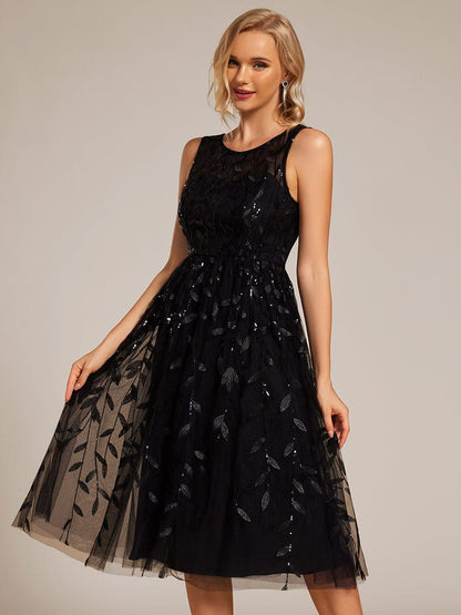Sequin Embroidery Wedding Guest Dress — Black