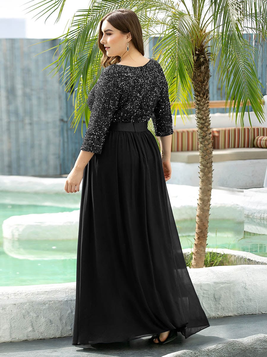Plus Size Sequin 3/4 Sleeves Dress