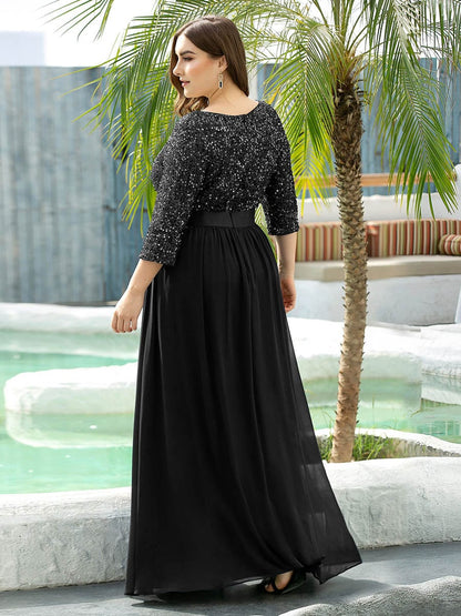 Plus Size Sequin 3/4 Sleeves Dress