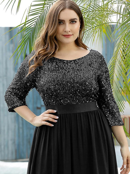 Plus Size Sequin 3/4 Sleeves Dress