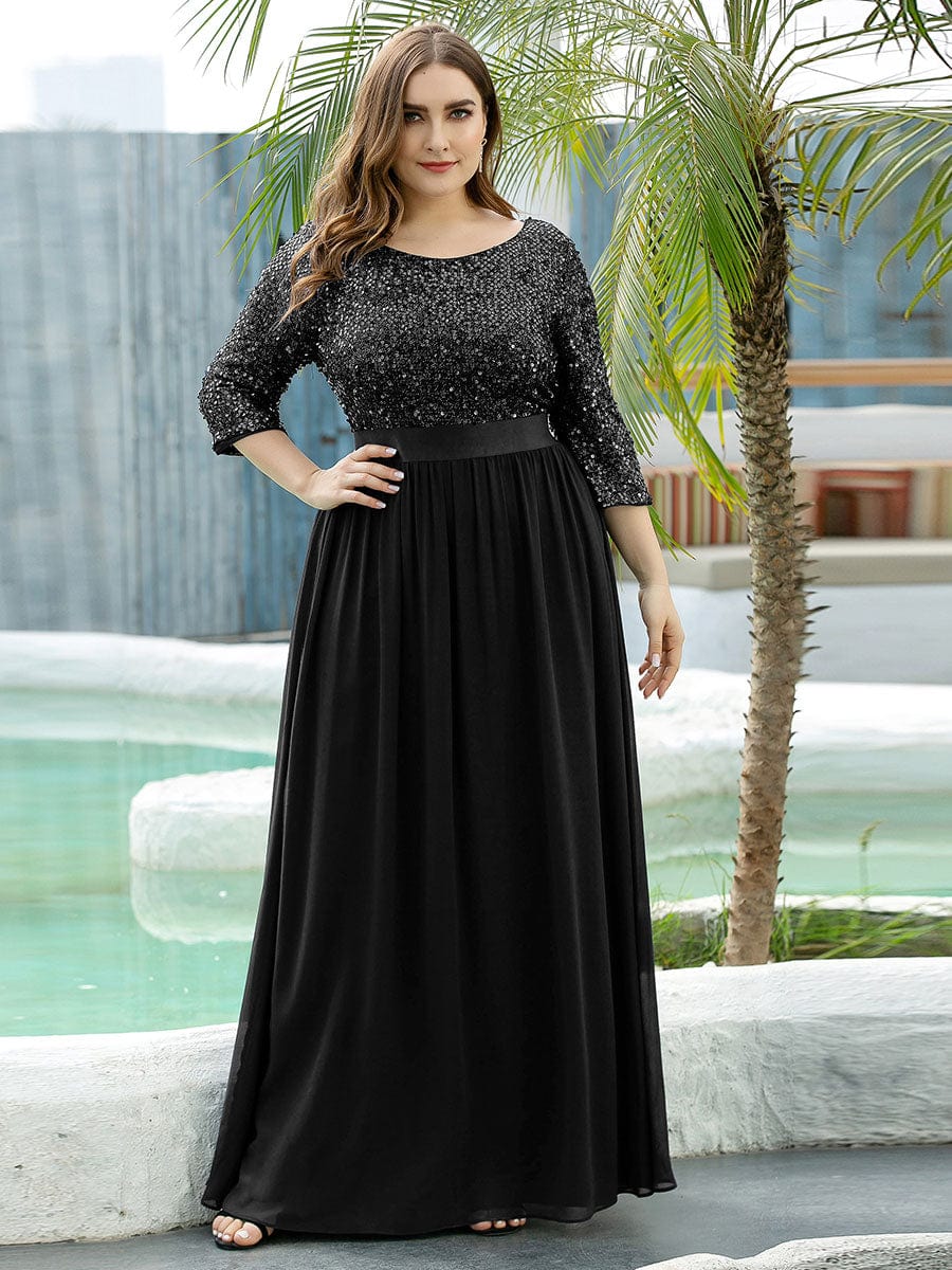 Plus Size Sequin 3/4 Sleeves Dress